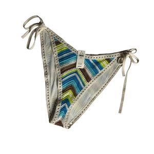 Aerie Cheekiest Striped Crochet Knit Bikini Swimsuit Bottoms Tie Sides Womens XL